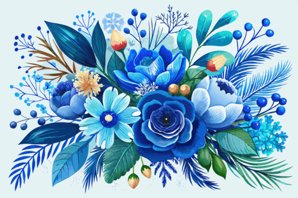 Download Blue Watercolor Winter Flowers Bouquet - Flowers Collection