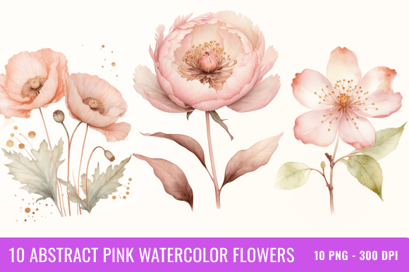 Download 10 Abstract Pink Watercolor Flowers - Flowers Collection