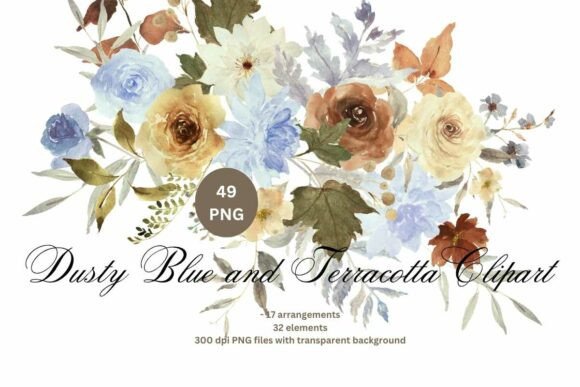 Download Blue and Terracotta Flowers Clipart PNG - Flowers Collection