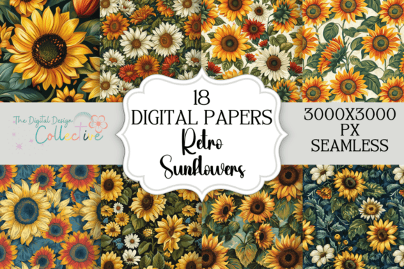 Download Retro Sunflowers Seamless Pattern Papers - Flowers Collection