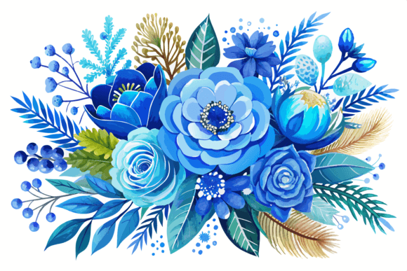 Download Blue Watercolor Winter Flowers Bouquet - Flowers Collection