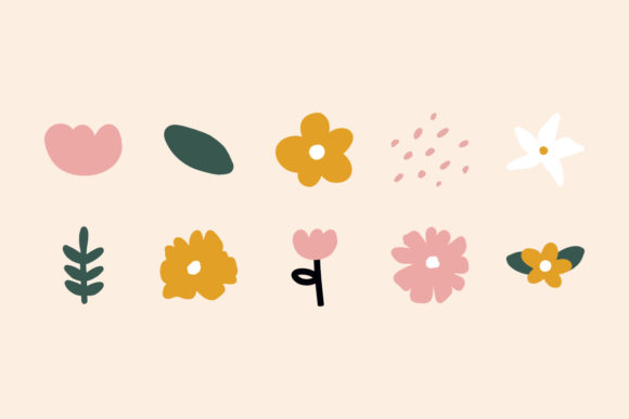 Download Simple Abstract Shapes &amp; Doodle Flowers - Flowers Collection