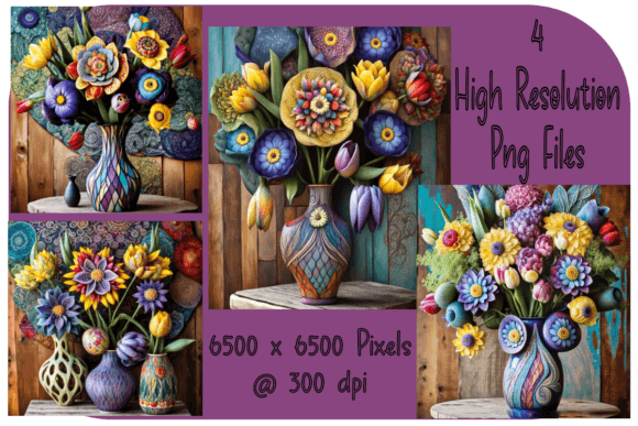 Download Whimsical Flowers in Vase Set of 4 - Flowers Collection
