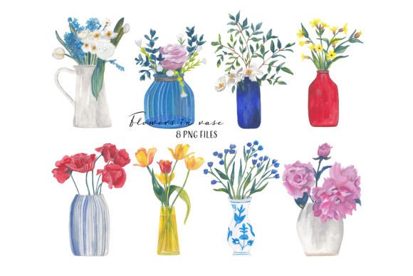 Download Flowers in Vase Gouache Painted Clipart - Flowers Collection