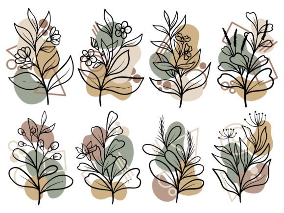 Download Botanical Line Art Flower and Leaves - Botanical Collection
