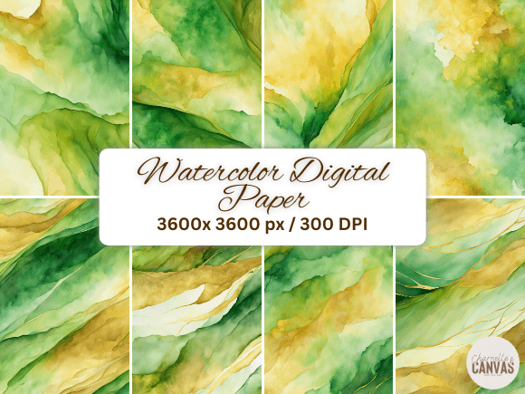 Download Green and Gold Watercolor Digital Paper - Watercolor digital paper Collection