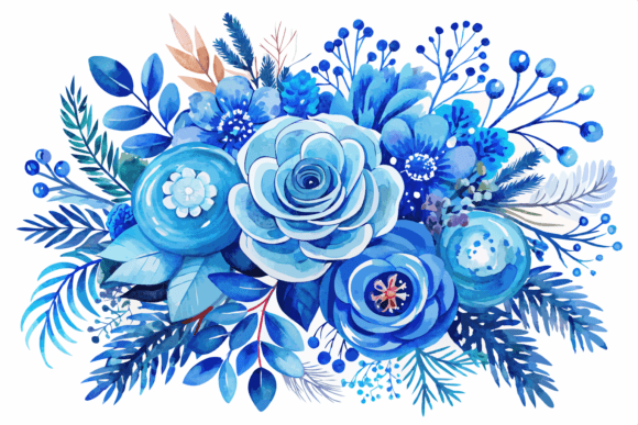 Download Blue Watercolor Winter Flowers Bouquet - Flowers Collection