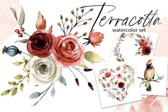 Download Terracotta Watercolor Flowers Set. - Flowers Collection