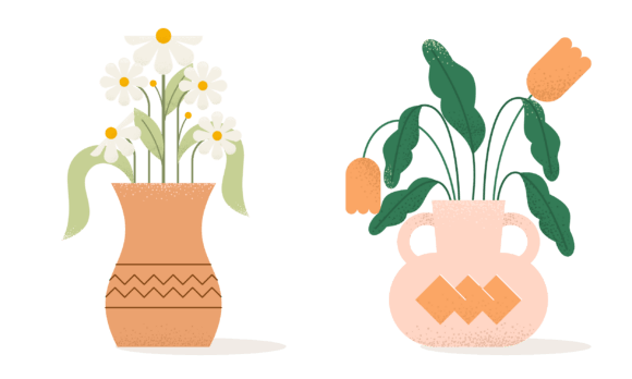 Download Flat Abstract Trendy Flowers in Vase - Flowers Collection