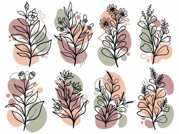 Download Botanical Line Art Flower and Leaves - Botanical Collection