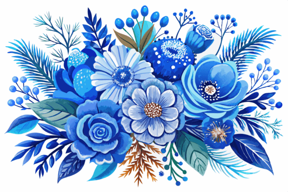 Download Blue Watercolor Winter Flowers Bouquet - Flowers Collection