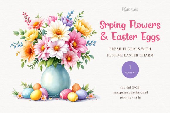 Download Spring Flowers in Vase with Easter Eggs - Flowers Collection