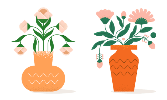 Download Flat Abstract Trendy Flowers in Vase - Flowers Collection